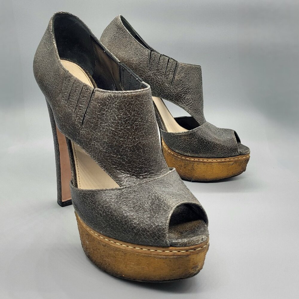 PRADA Crackled Leather Platform Heels